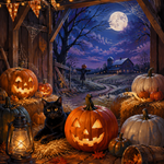 Schilderen op nummer Pompoenchaos in de schuur – Halloween