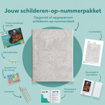 Inhoud van het schilderen-op-nummerpakket Puppy in het pompoenveld