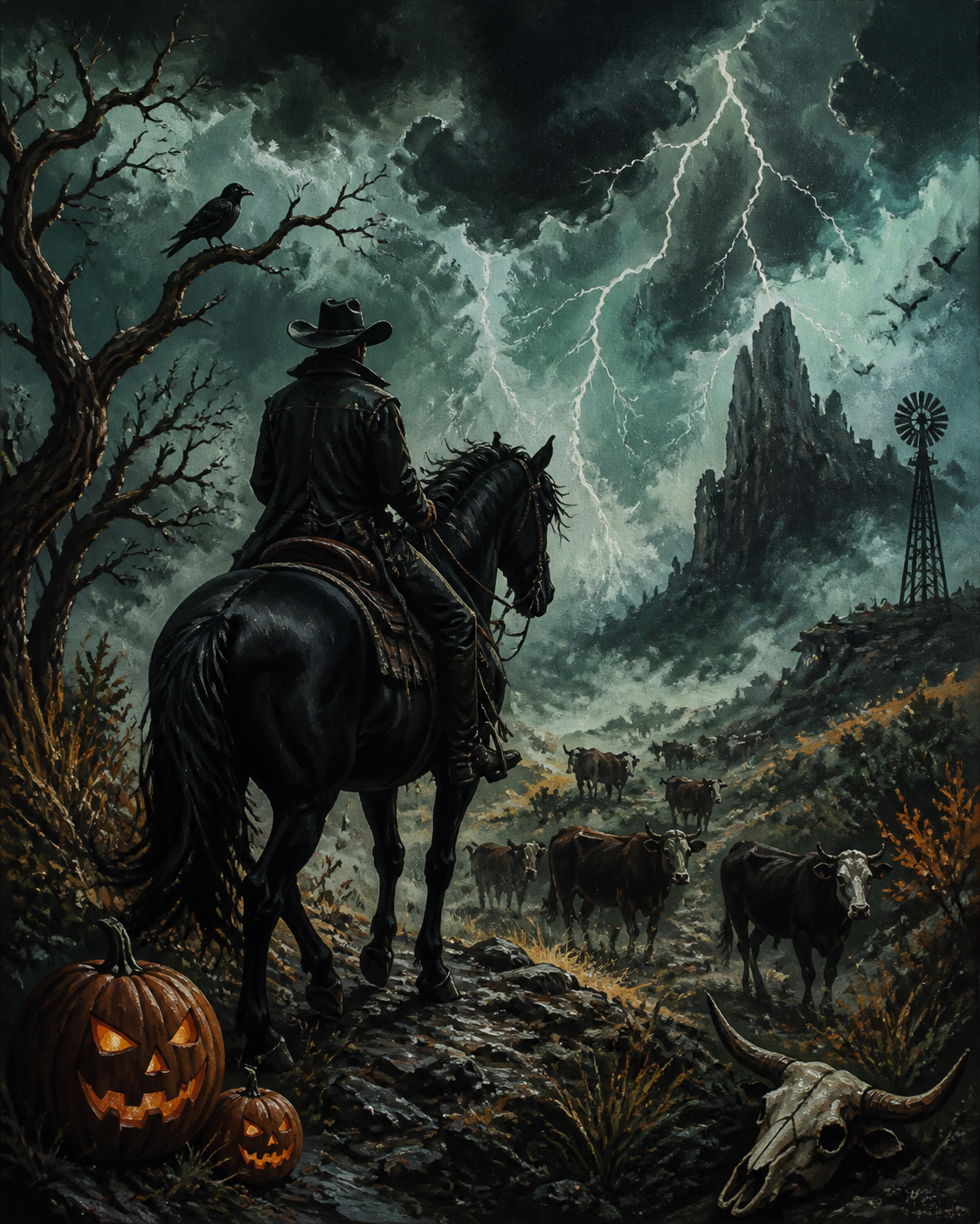 Schilderen op nummer Ruiters onder de onweerslucht – Halloween