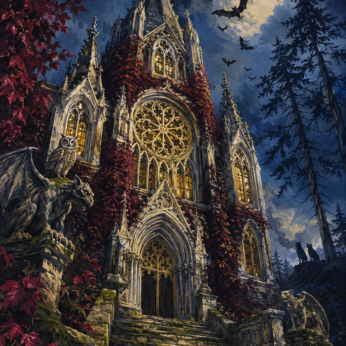 Schilderen op nummer Schaduwen van de gotische kerk – Halloween