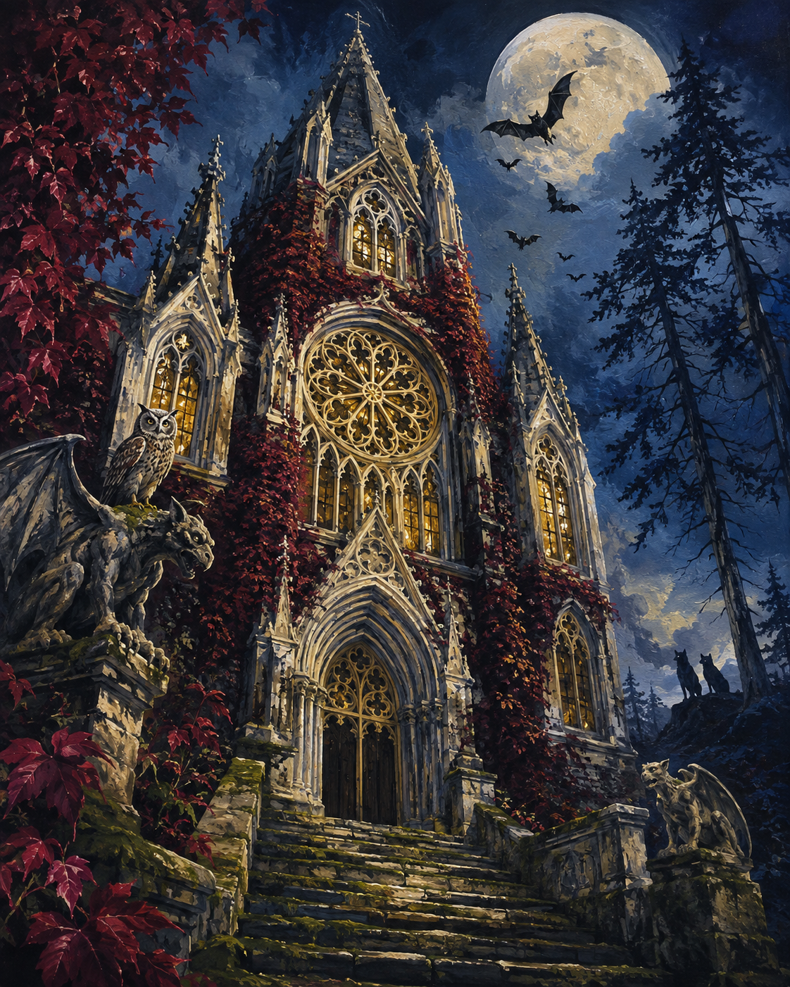 Schilderen op nummer Schaduwen van de gotische kerk – Halloween