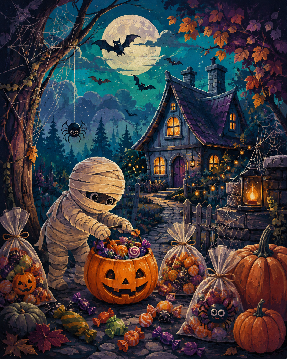 Schilderen op nummer Snoep onder spinnenwebben – Halloween