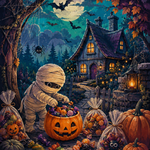 Schilderen op nummer Snoep onder spinnenwebben – Halloween