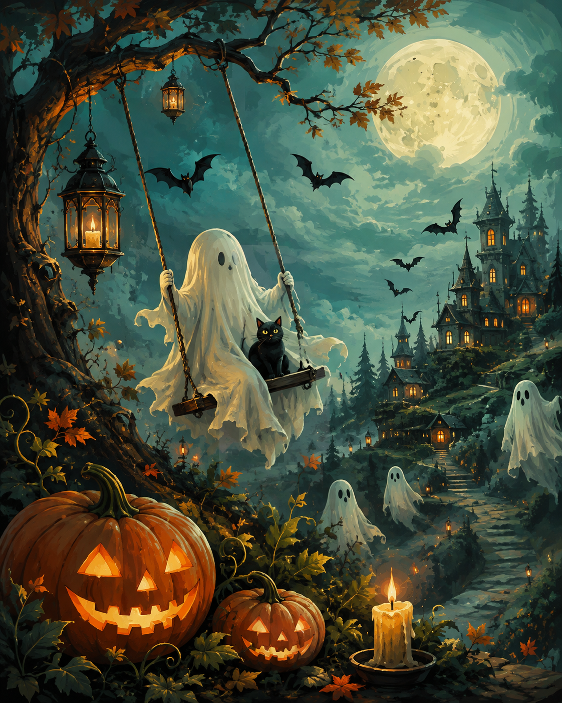 Schilderen op nummer Spookuur in het maanlicht – Halloween