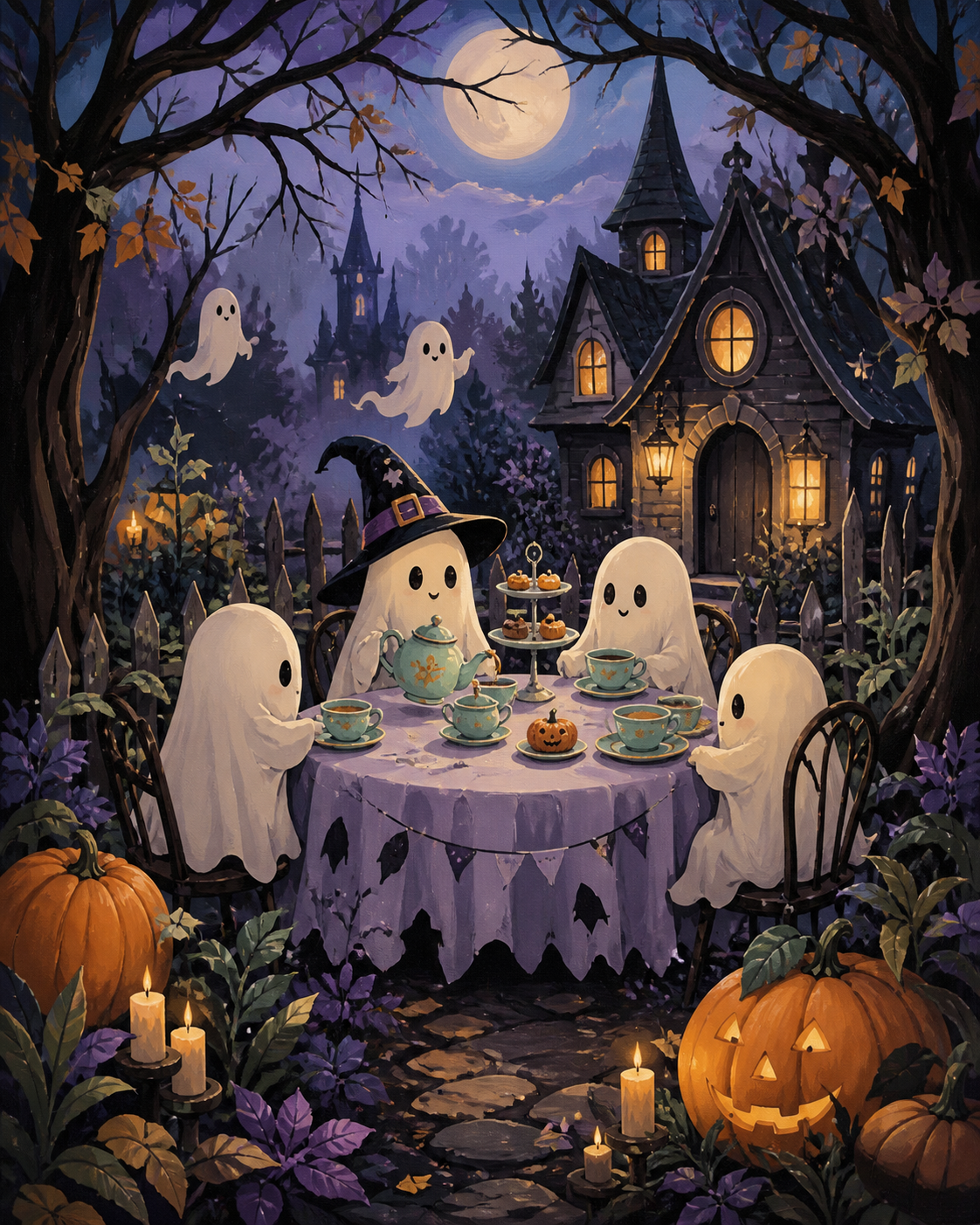 Schilderen op nummer Theetijd met kleine geesten – Halloween