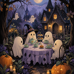 Schilderen op nummer Theetijd met kleine geesten – Halloween