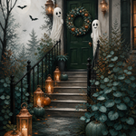 Schilderen op nummer Vrolijke spoken bij de voordeur – Halloween