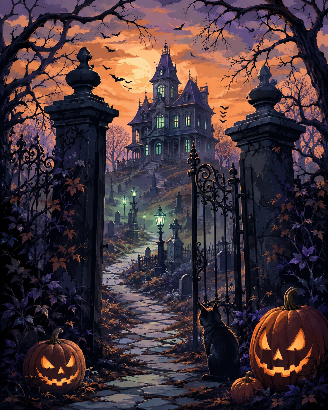 Schilderen op nummer Waanzin achter de kerkhofpoort – Halloween