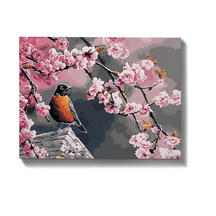 Schilderen op nummer Vogel met Roze Bloemen