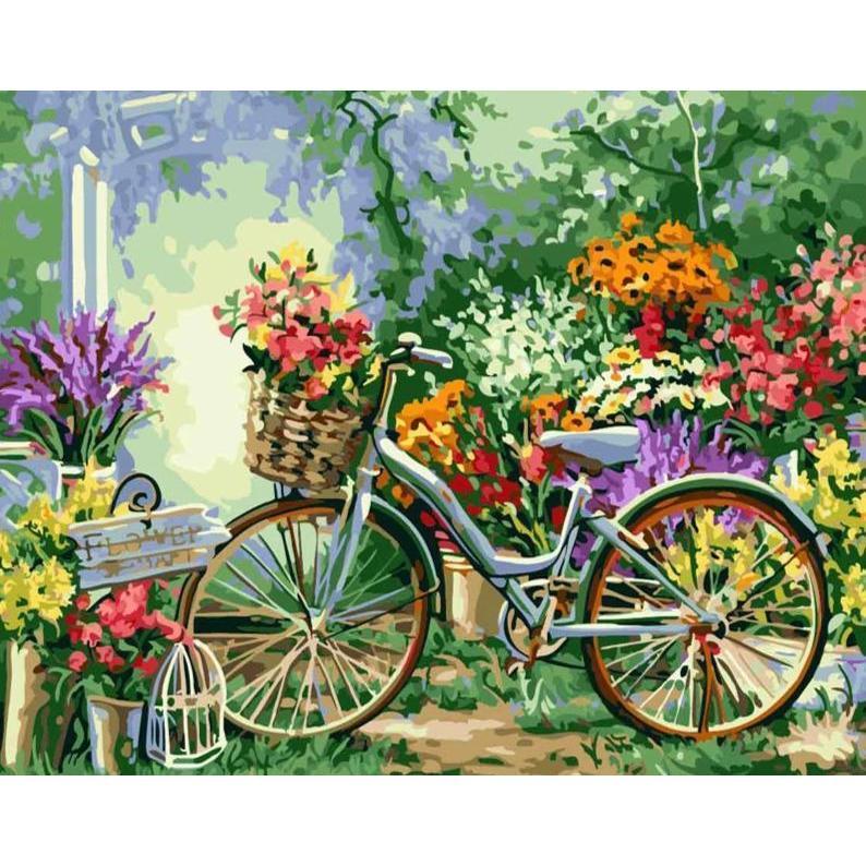 Schilderen op Nummer Fiets met Bloemen