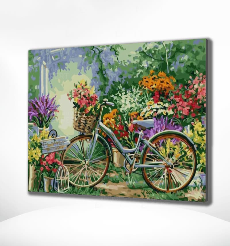 Schilderen op Nummer Fiets met Bloemen