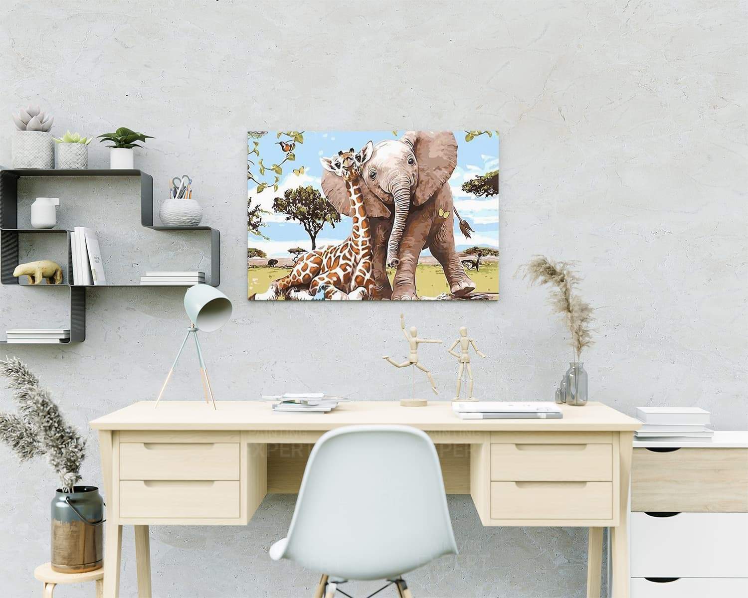 Schilderen op Nummer Olifant en Giraffe