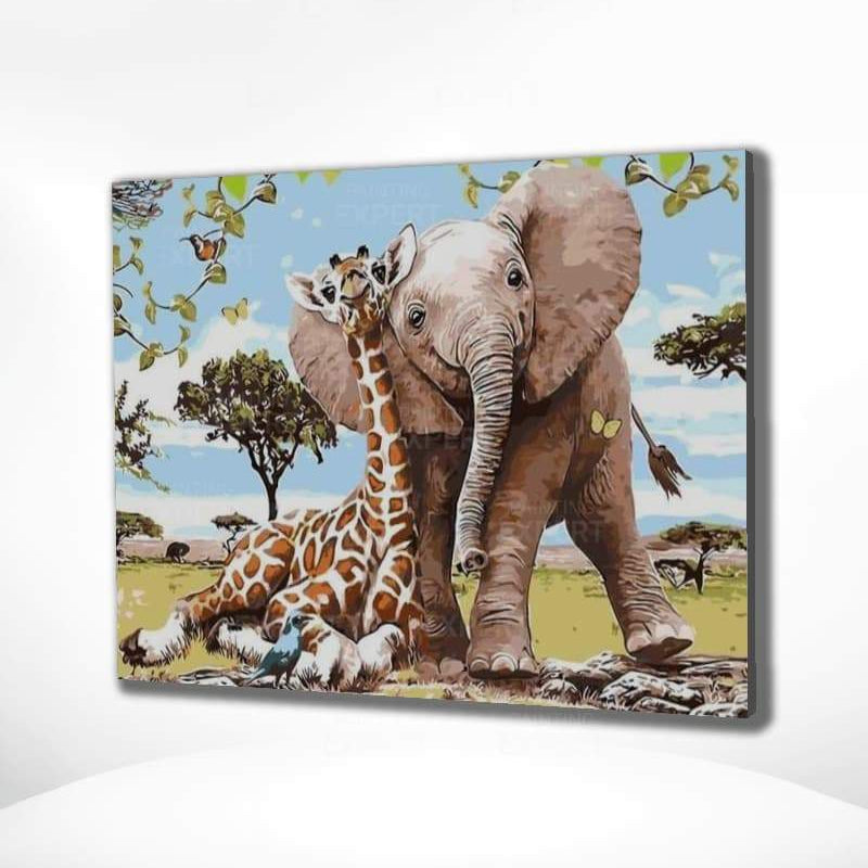 Schilderen op Nummer Olifant en Giraffe