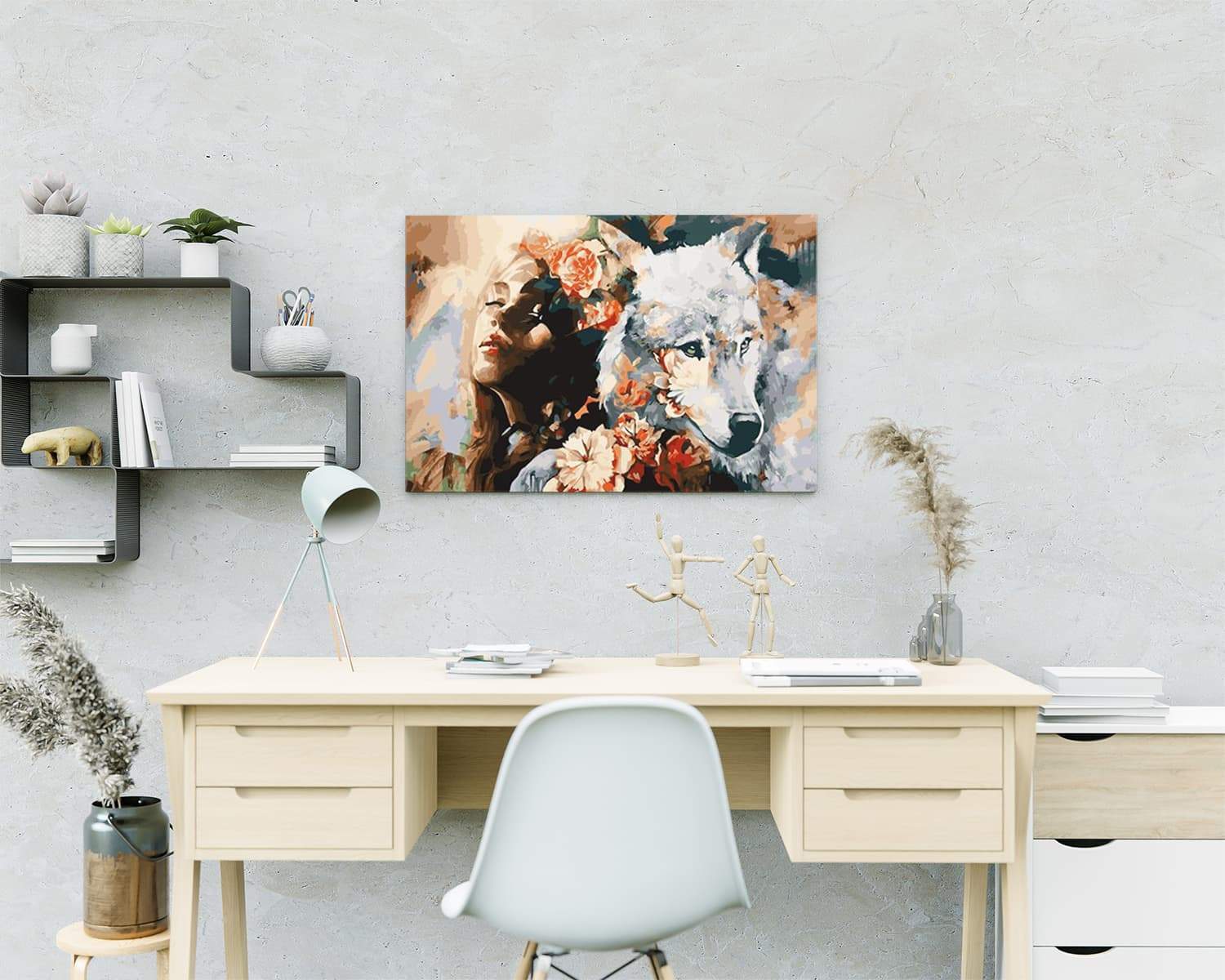 Schilderen op Nummer Vrouw met Wolf