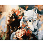 Schilderen op Nummer Vrouw met Wolf