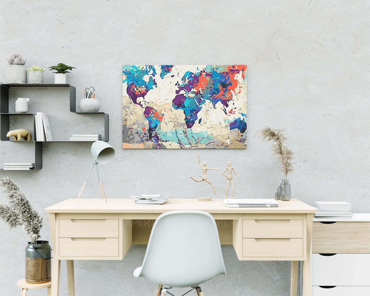 Schilderen op nummer Blauwe Wereldkaart