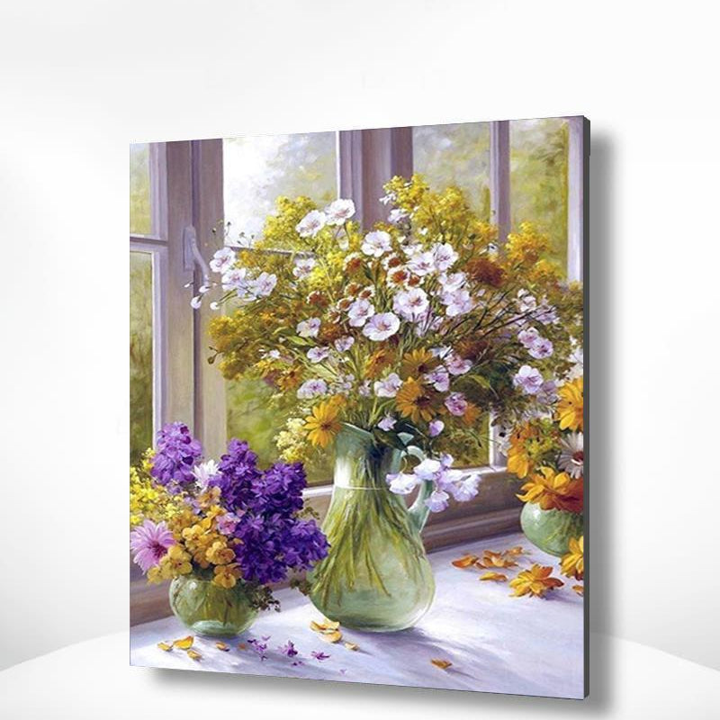 Schilderen op nummer Bloemen bij het Raam