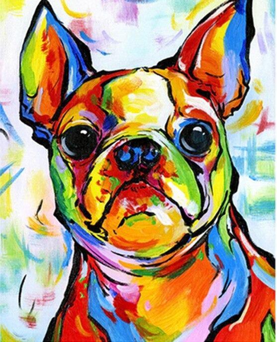 Schilderen op nummer Bulldog Vrolijke Kleuren