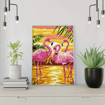 Schilderen op nummer Flamingo's met Zonsondergang