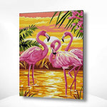 Schilderen op nummer Flamingo's met Zonsondergang
