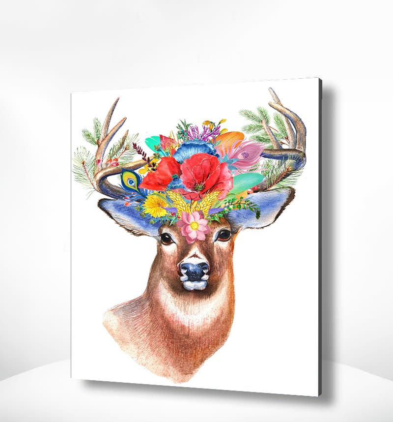 Schilderen op nummer Hert met Bloemen Gewei-Painting Expert