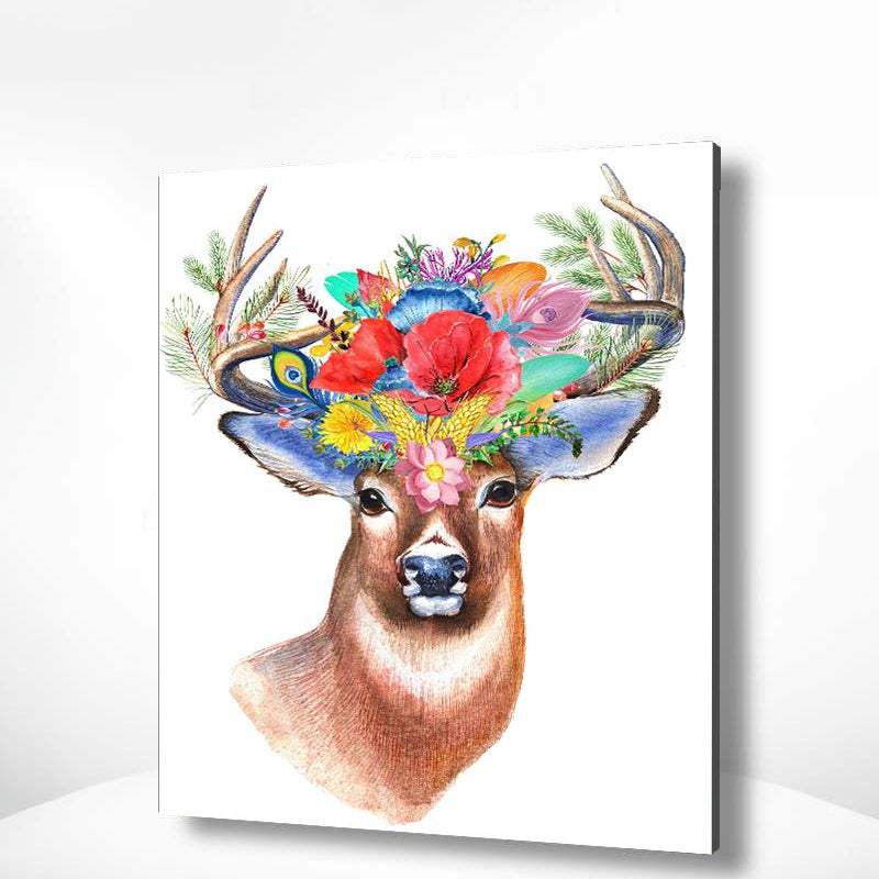 Schilderen op nummer Hert met Bloemen Gewei