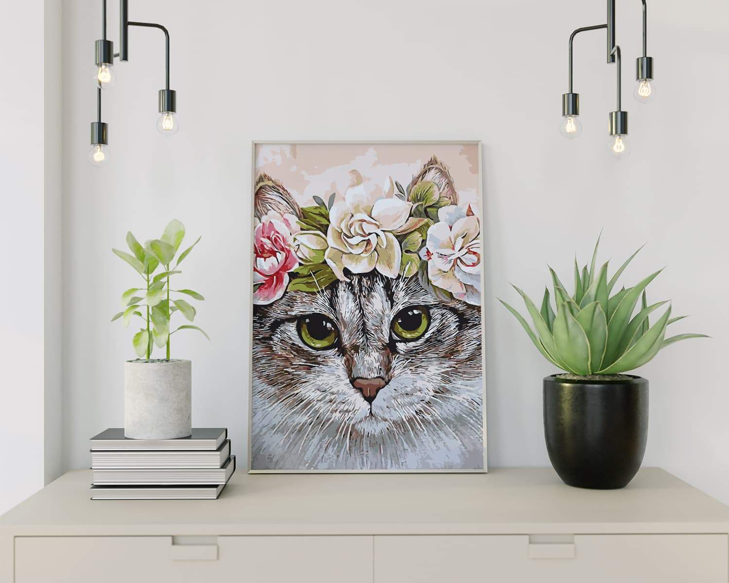Schilderen op nummer Kat met Bloemen