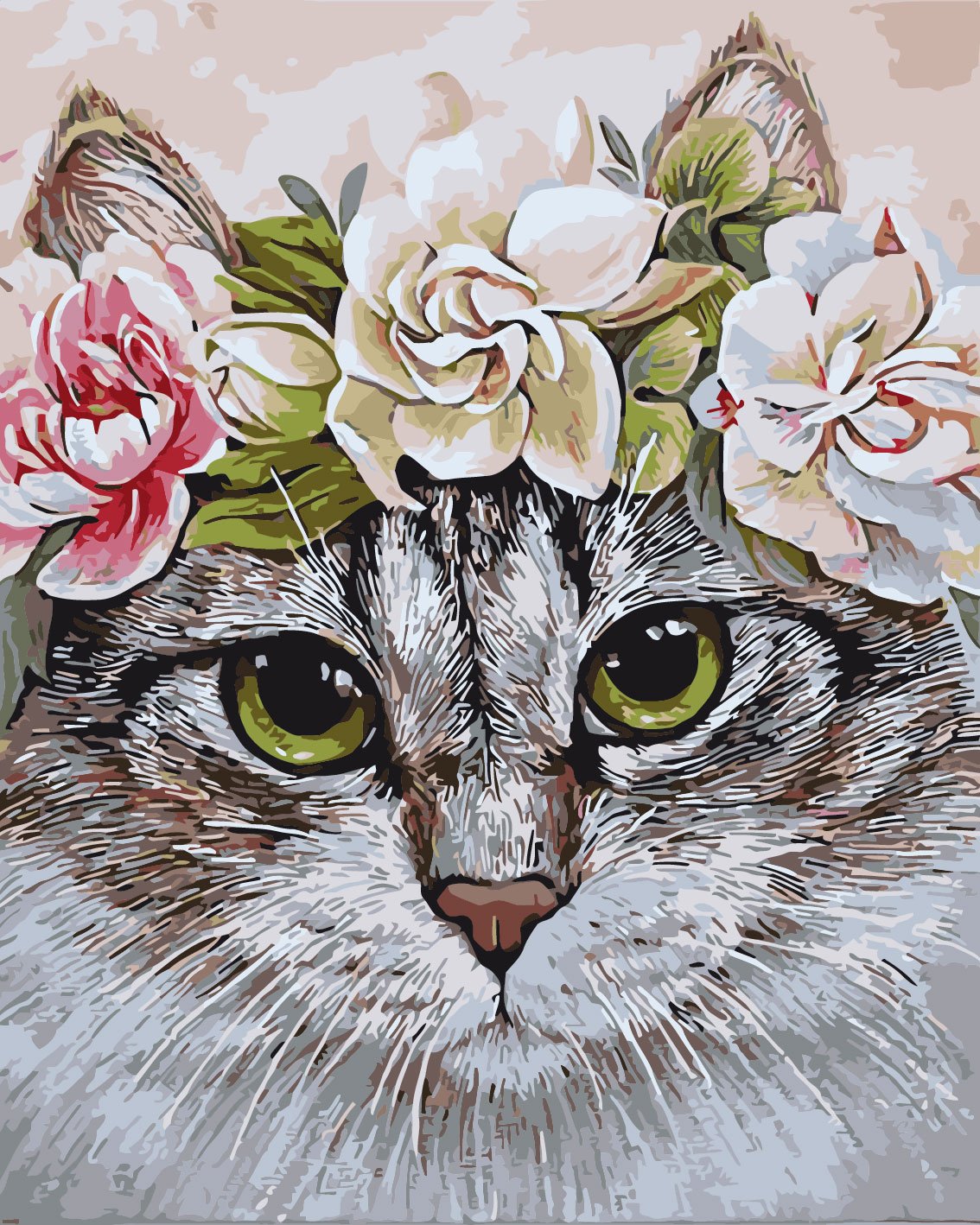 Schilderen op nummer Kat met Bloemen