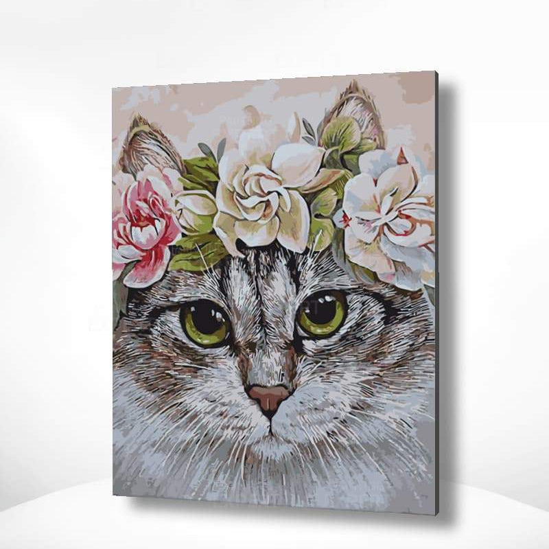 Schilderen op nummer Kat met Bloemen