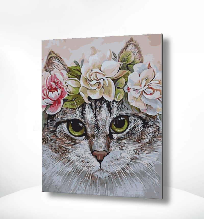 Schilderen op nummer Kat met Bloemen