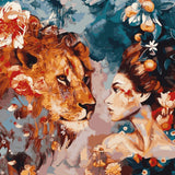 Schilderen op nummer Leeuw met Bloemen en Vrouw-Painting Expert