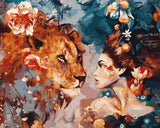 Schilderen op nummer Leeuw met Bloemen en Vrouw-Painting Expert