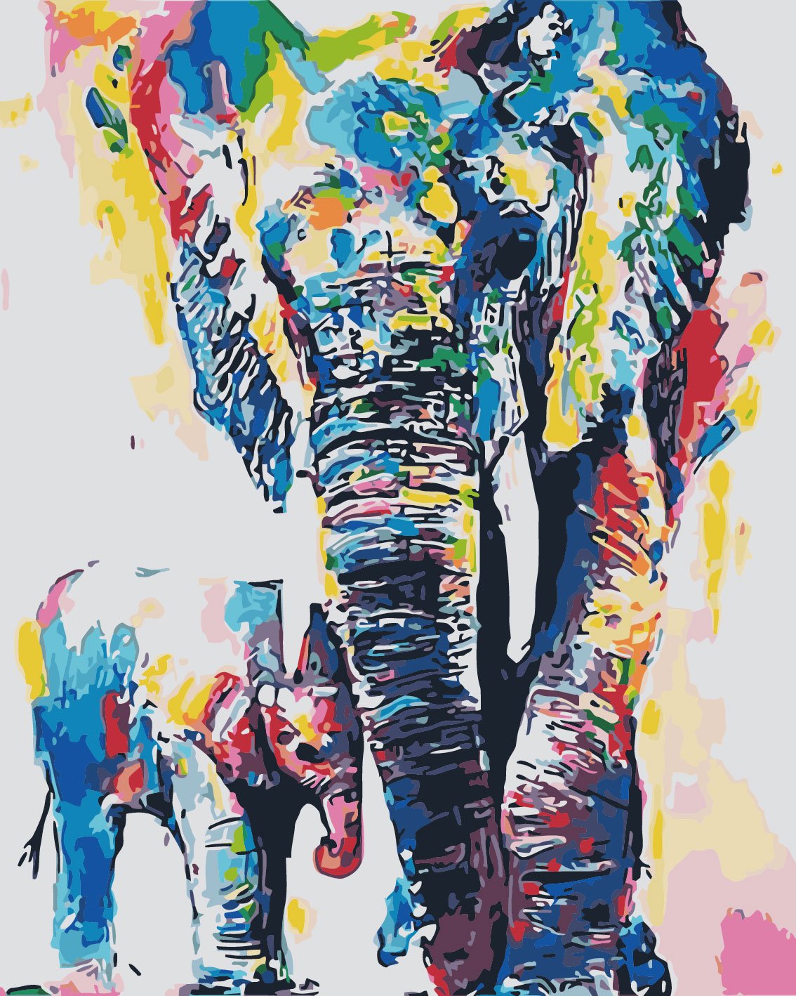 Schilderen op nummer Olifant en Baby