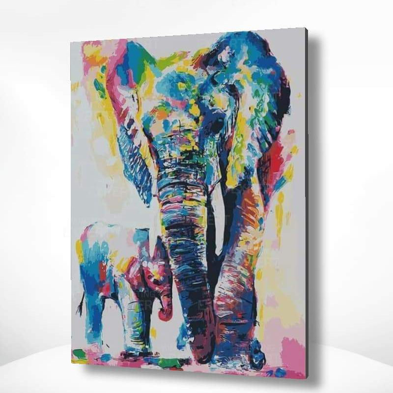 Schilderen op nummer Olifant en Baby