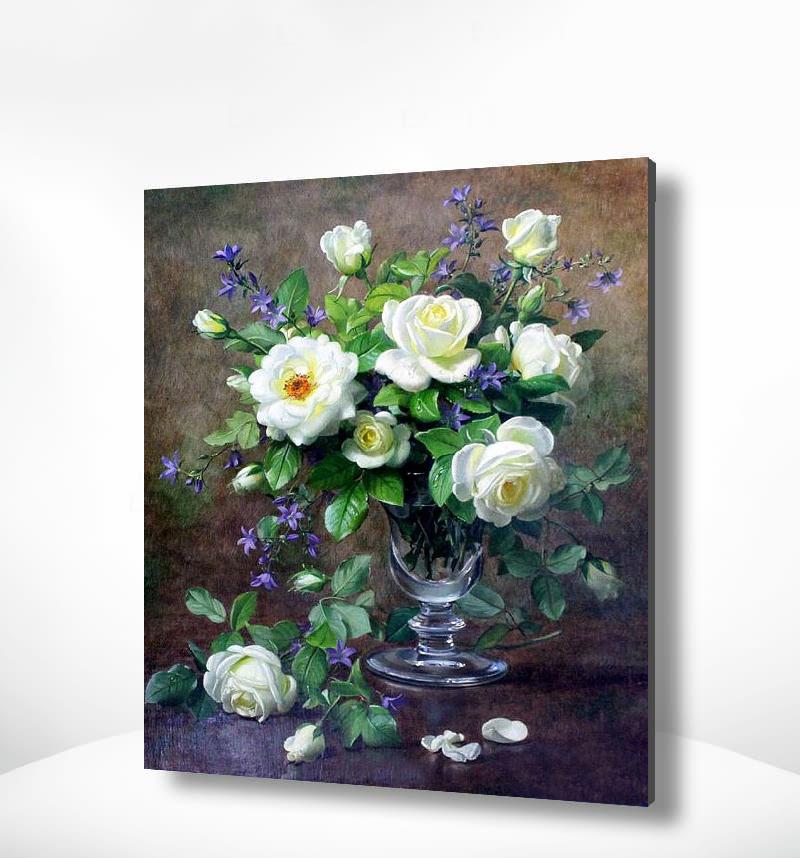 Schilderen op nummer Paarse en Witte Bloemen