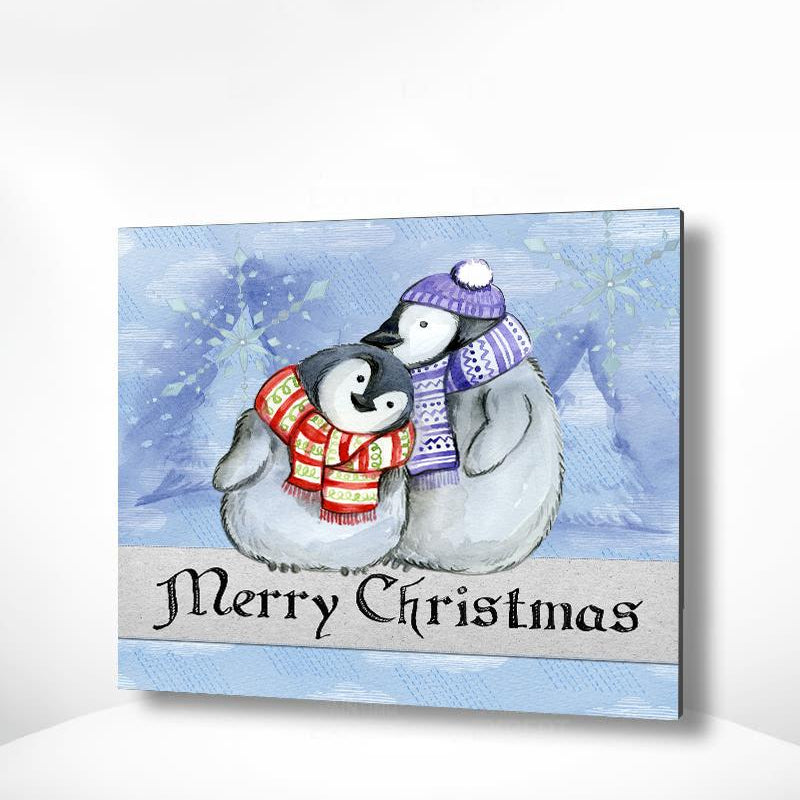 Schilderen op nummer Pinguïns Kerstmis