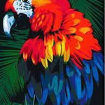 Schilderen op nummer Rode Papegaai met Blauwe Tinten-Painting Expert