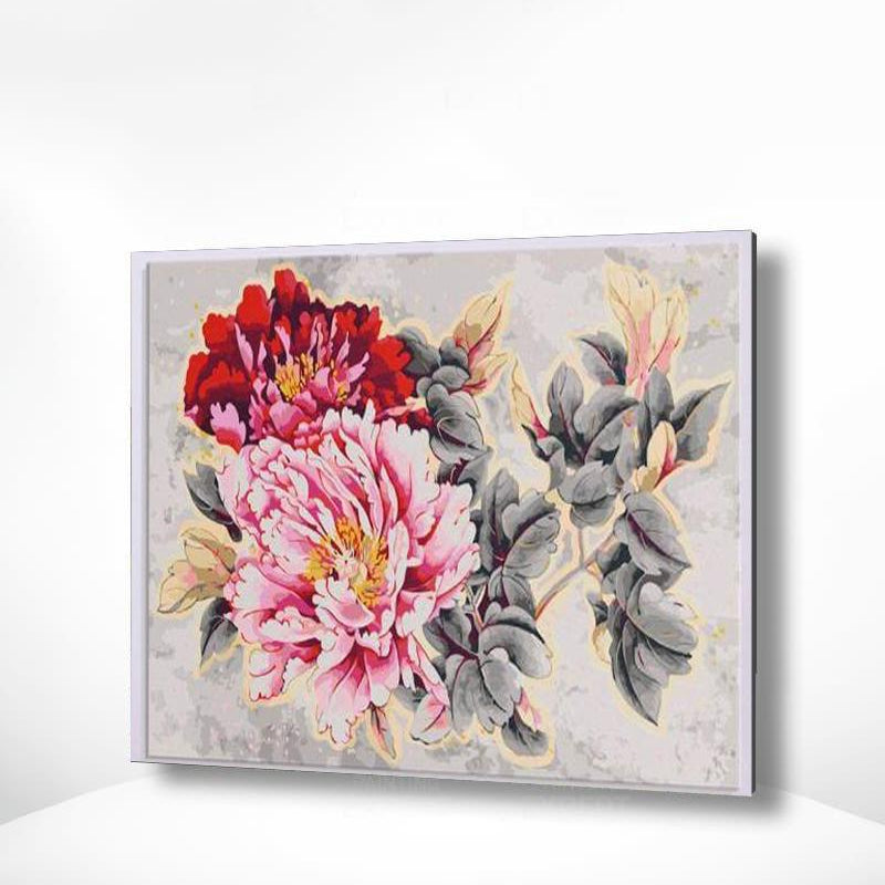 Schilderen op nummer Rode en Roze Bloemen