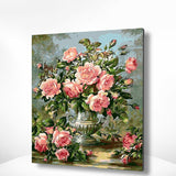Schilderen op nummer Roze Bloemen in een Vaas