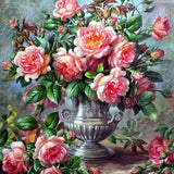 Schilderen op nummer Roze Bloemen met Zilveren Vaas