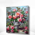 Schilderen op nummer Roze Bloemen met Zilveren Vaas
