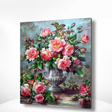 Schilderen op nummer Roze Bloemen met Zilveren Vaas