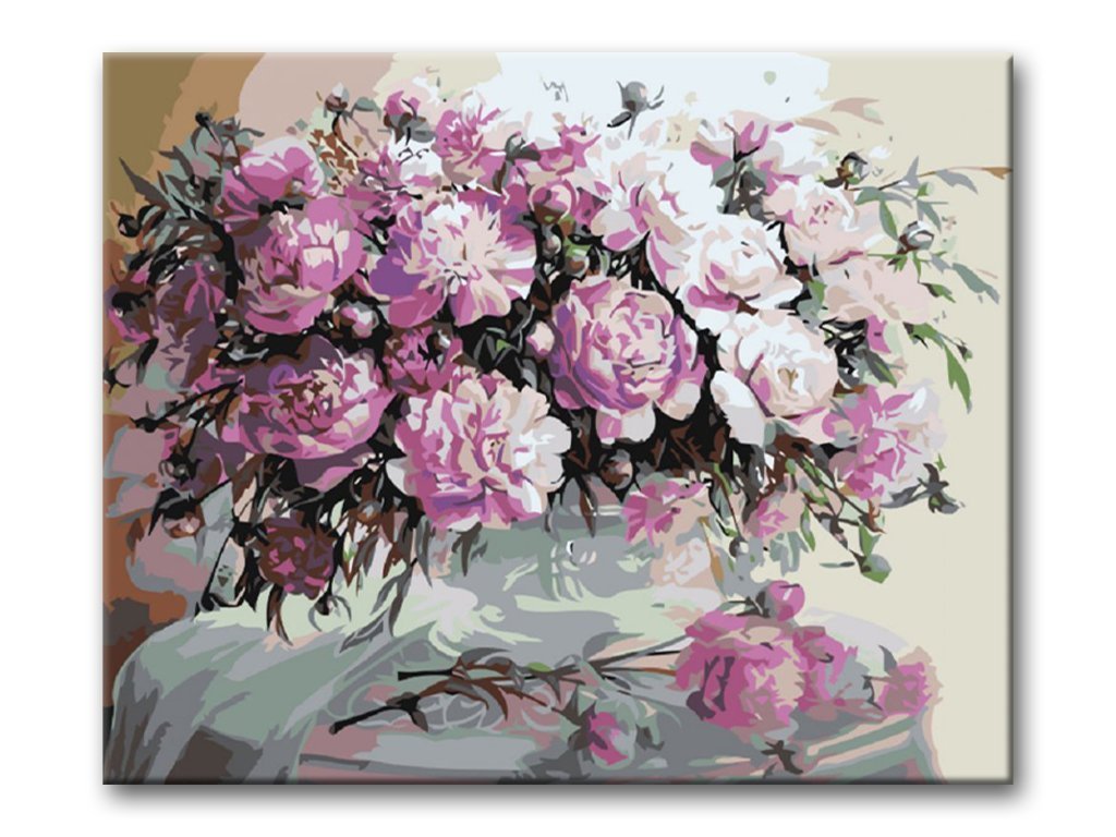Schilderen op nummer Roze Bloemen op Tafel