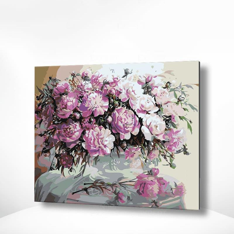 Schilderen op nummer Roze Bloemen op Tafel
