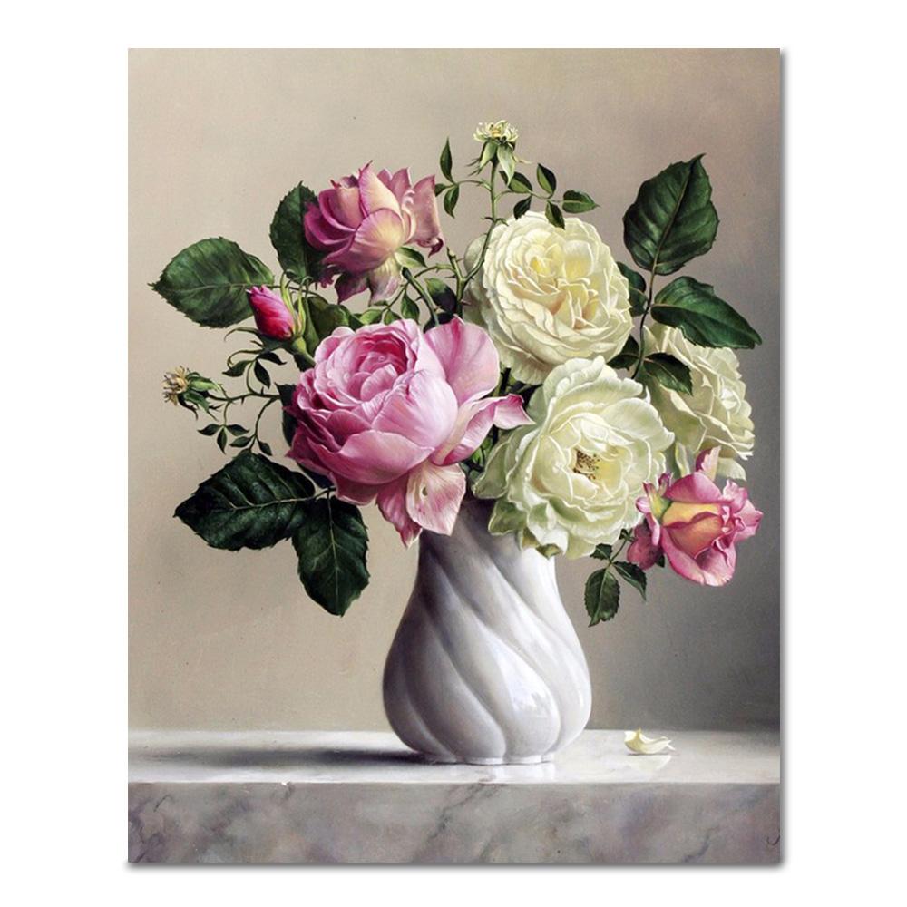 Schilderen op nummer Rozen in Witte Vaas