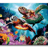 Schilderen op nummer Schildpadden met Vissen in de Zee