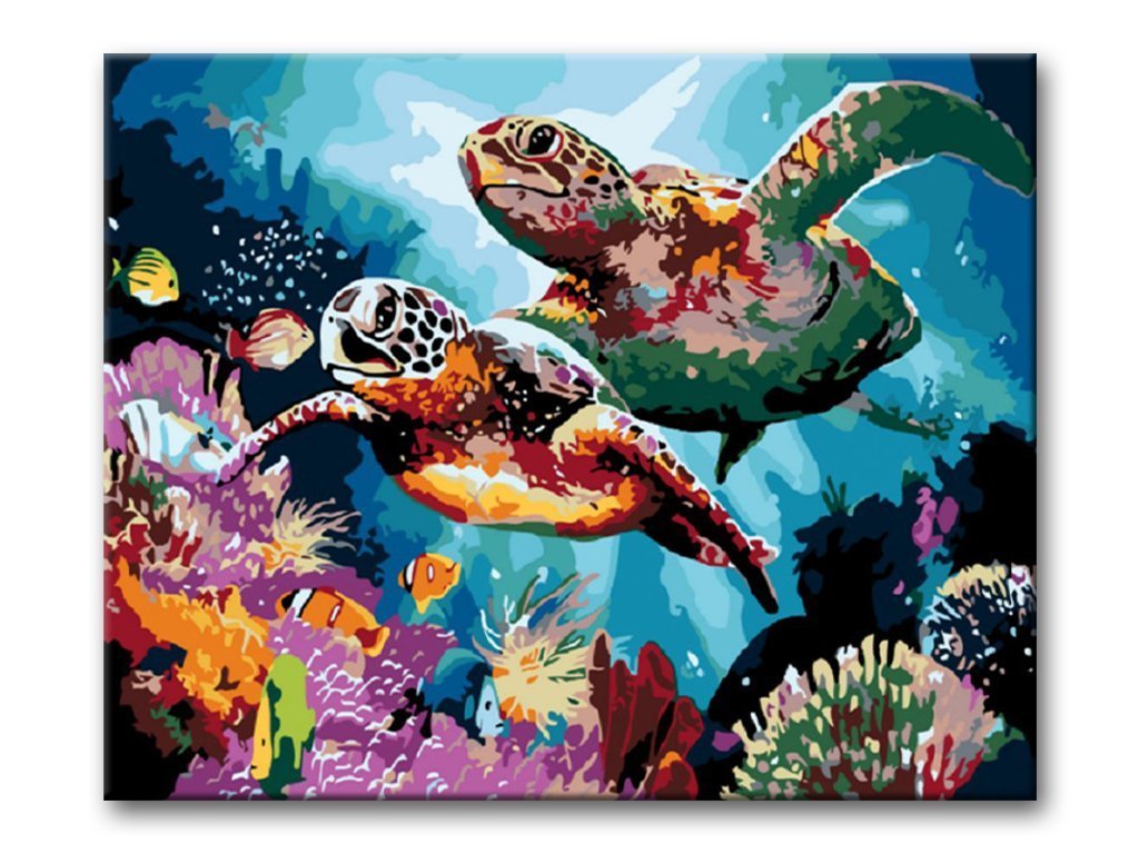 Schilderen op nummer Schildpadden met Vissen in de Zee