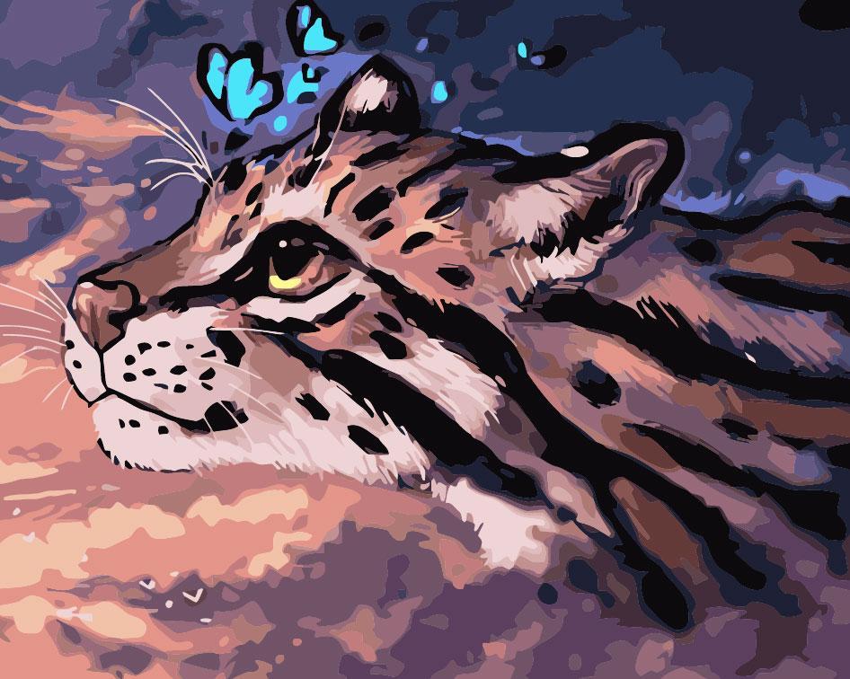 Schilderen op nummer Tijger met Blauwe Vlinder
