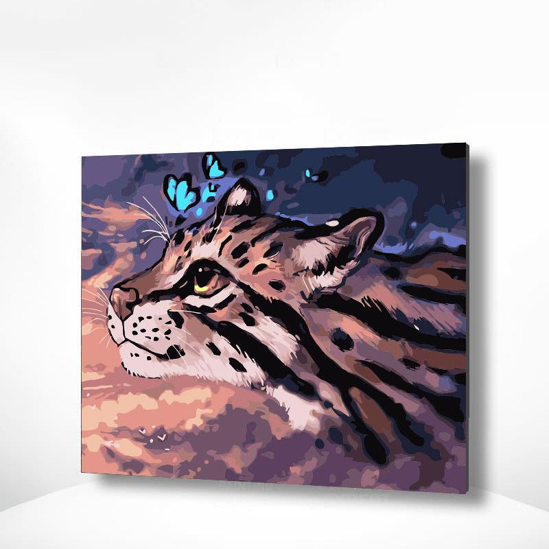 Schilderen op nummer Tijger met Blauwe Vlinder