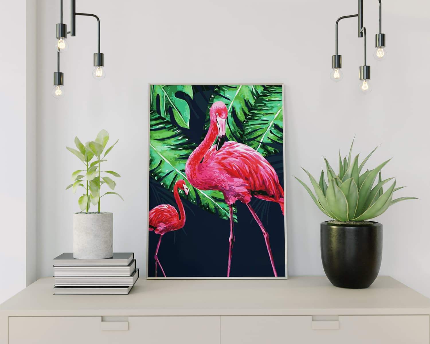 Schilderen op nummer Twee Flamingo's